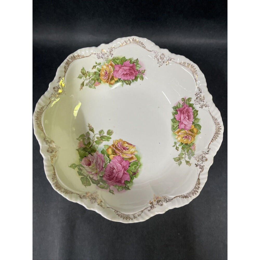 VINTAGE CRESCENT K CHINA  10” SERVING BOWL ROSES Pattern 353 Mid Century Crazing